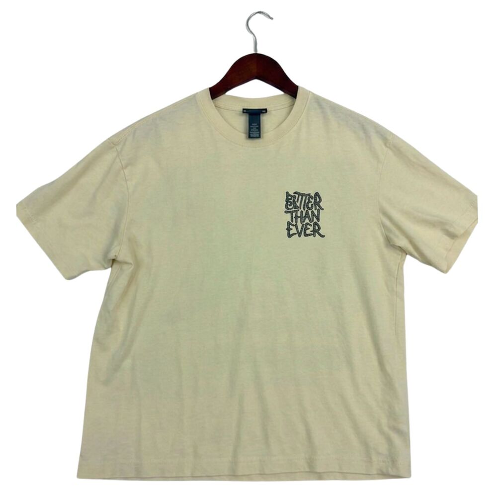 H&M Better Ever Graphic T Shirt Mens Cream Beige Short Sleeve Streetwear Tee
